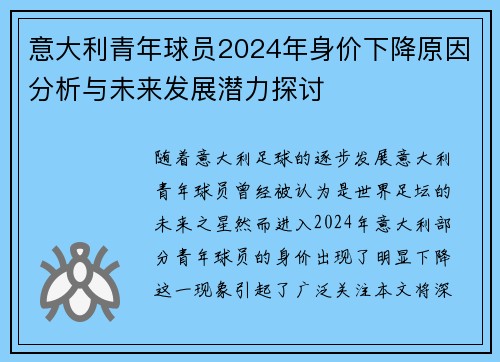 意大利青年球员2024年身价下降原因分析与未来发展潜力探讨