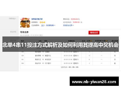 北单4串11投注方式解析及如何利用其提高中奖机会 北单4串11投注方式解析及如何利用其提高中奖机会